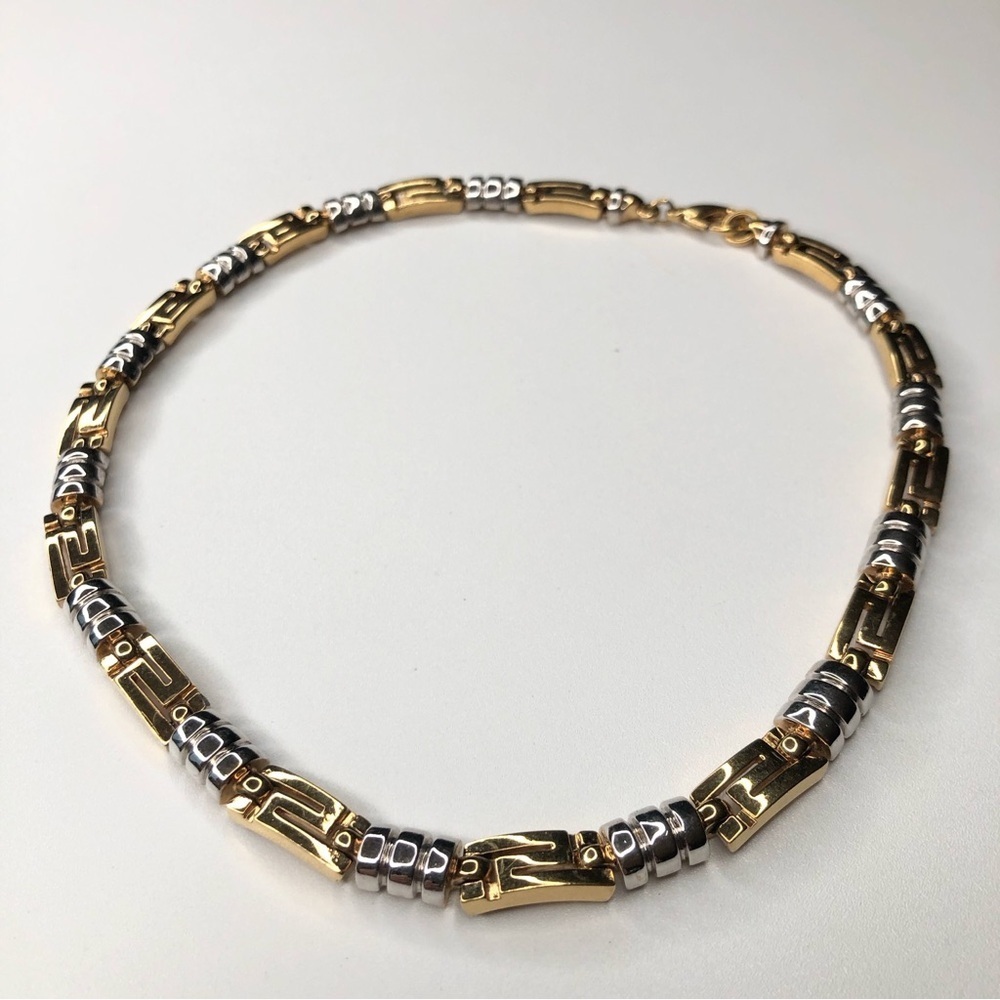 Vintage 80's two tone Greek Key Chunky Mob Wife Choker Necklace